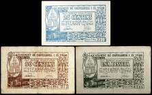 Castellbell i el Vilar. 25, 50 céntimos y 1 peseta. (T. 814, 815a y 816). 3 billetes, serie completa. Escasos. BC/MBC+.