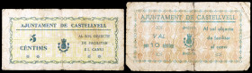 Castellvell del Camp. 5 y 10 céntimos. (T. 901a y 902). 2 billetes. Raros. BC-/BC+.