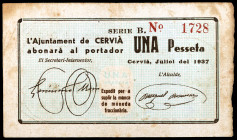 Cervià de les Garrigues. 1 peseta. (T. 947). Muy raro. BC+.