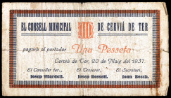Cervià de Ter. 1 peseta. (T. 952b). Escaso. BC.