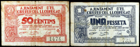 Cirerer de Llobregat. 50 céntimos y 1 peseta. (T. 957 y 958). 2 billetes. BC/BC+.