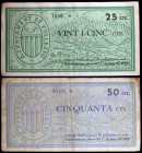 Collbató. 25 y 50 céntimos. (T. 989 y 990). 2 billetes. BC/BC+.