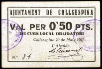 Collsuspina. 50 céntimos. (T. 999). Cartón nº 84. Raro y más así. EBC-.