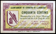 Corbera de Llobregat. 50 céntimos. (T. 1010). Nº 000321. Escaso. MBC+.