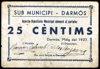 Darmós. Sub Municipi. 25 céntimos. (T. 1046). Cartón. Raro. MBC+.