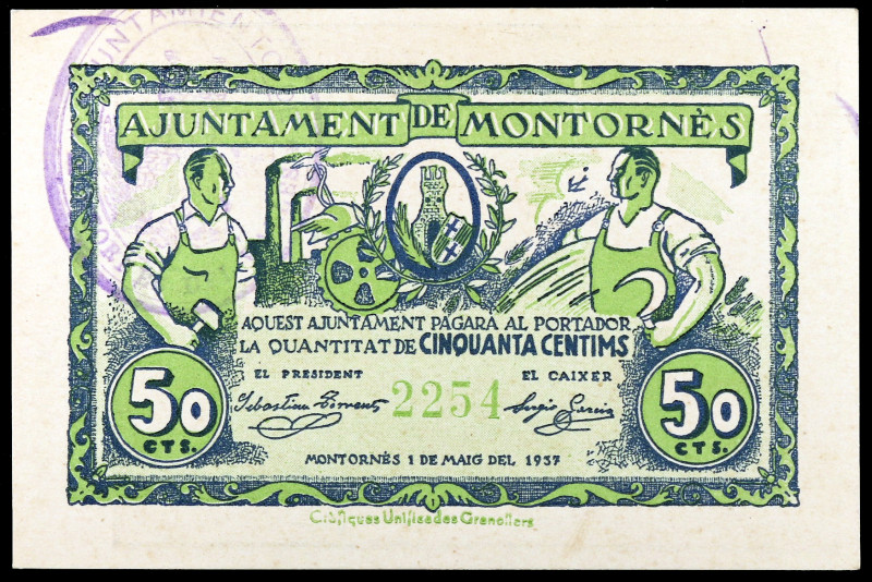 Montornès del Vallès. 50 céntimos. (T. 1828). Cartón. Escaso. EBC.