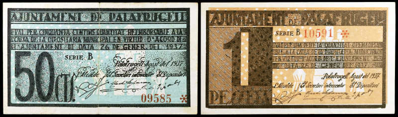 Palafrugell. 50 céntimos y 1 peseta. (T. 2001 y 2002). 2 billetes, serie complet...