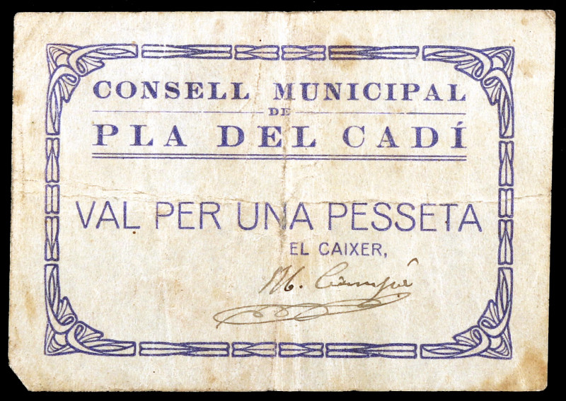 El Pla del Cadí. 1 peseta. (T. 2142). Raro. BC+.