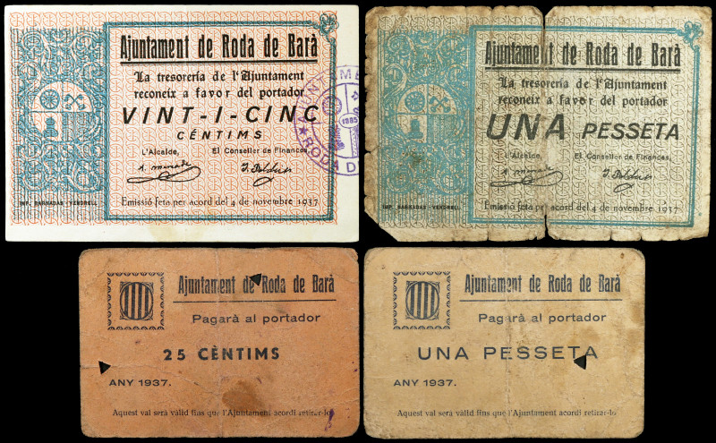 Roda de Berà. 25 céntimos (dos) y 1 peseta (dos). (T. 2524d var, 2526, 2527 var ...