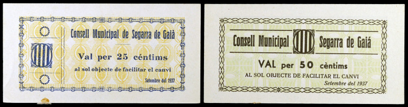 Segarra de Gaià. 25 y 50 céntimos. (T. 2675b y 2676b). 2 billetes, serie complet...