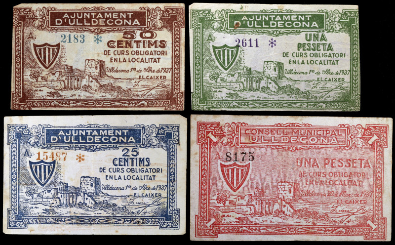 Ulldecona. 25, 50 céntimos y 1 peseta (dos). (T. 3029, 3031, 3032 y 3033a). 4 bi...