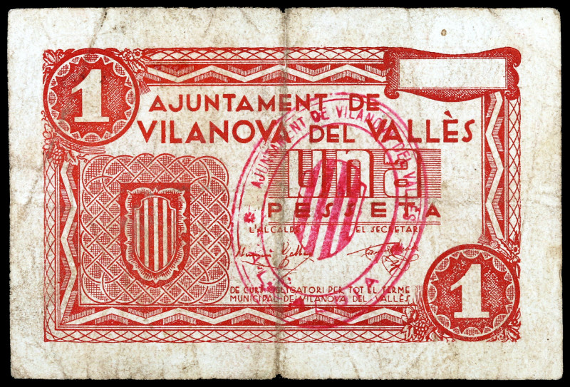 Vilanova del Vallès. 1 peseta. (T. 3283a). Escaso. BC.