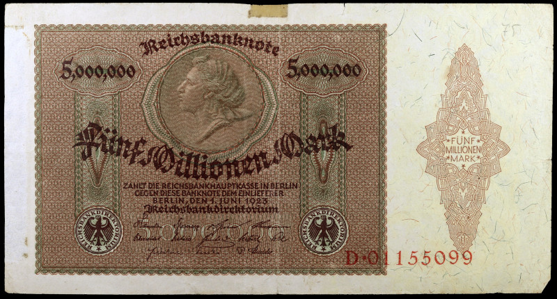 Alemania. 1923. Tesoro de la República. 5000000 marcos. (Pick 90). 1 de junio. R...