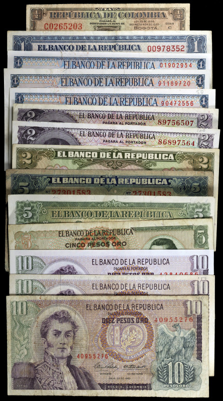 Colombia. Lote de 14 billetes. BC/EBC+.