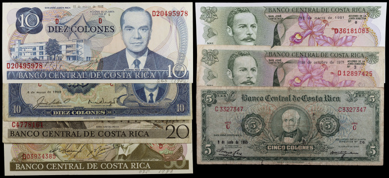 Costa Rica. Lote de 7 billetes. BC/EBC+.