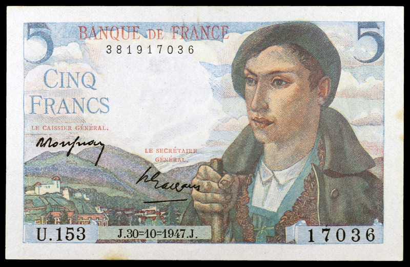 Francia. 1947. Banco de Francia. 5 francos. (Pick 98b). 30 de octubre. Firmas: P...