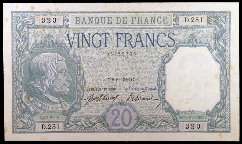 Francia. 1916. Banco de Francia. 20 francos. (Pick 74). 8 de agosto. Manchitas. ...