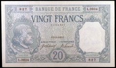 Francia. 1918. Banco de Francia. 20 francos. (Pick 74). 9 de febrero. Leve doblez. Raro. EBC-.