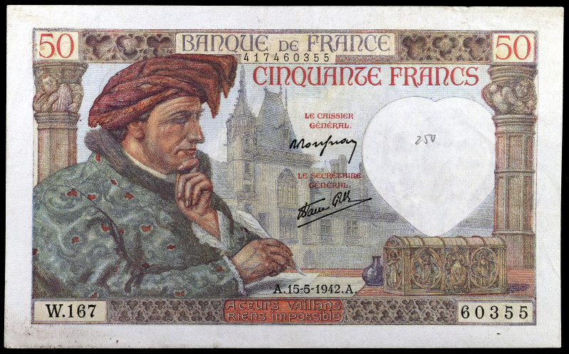 Francia. 1942. Banco de Francia. 50 francos. (Pick 93). 15 de mayo, Jacques Coeu...