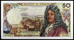 Francia. 1974. Banco de Francia. 50 francos. (Pick 148d). 5 de septiembre, Jean Racine. Dos puntos de aguja. MBC-.
