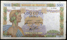 Francia. 1941. Banco de Francia. 500 francos. (Pick 95b). 30 de octubre. Pequeñas roturas. BC+.