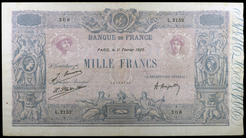 Francia. 1926. Banco de Francia. 1000 francos. (Pick 67j). 11 de febrero. Firmas...