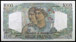 Francia. 1950. Banco de Francia. 1000 francos. (Pick 130c). 29 de junio. Firmas: J. Belin, J. Cormier y P. Gargam. Dos puntos de aguja. Escaso. EBC-.