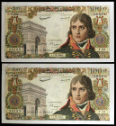 Francia. 1960. Banco de Francia. 100 francos nuevos. (Pick 144a). 1 de diciembre, Napoleón Bonaparte. Pareja correlativa. Dos puntos de aguja. EBC-.