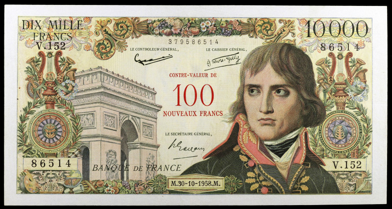 Francia. 1958. Banco de Francia. 1000 francos nuevos sobre 10000 francos. (Pick ...