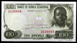 Guinea Ecuatorial. 1979. Banco de Guinea Ecuatorial. 100 bipkwele. (Pick 14). 3 de agosto, T. E. Nkogo. S/C.