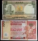 Hong Kong. 1977 y 1979. Banco Autorizado. 10 y 100 dólares. (Pick 74c y 79a). 2 billetes. BC+/EBC-.