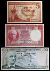 Islandia. Landsbanki y Sedlabanki. 5, 10 y 100 coronas. (Pick 33, 37 y 44). 3 billetes. MBC-/EBC.
