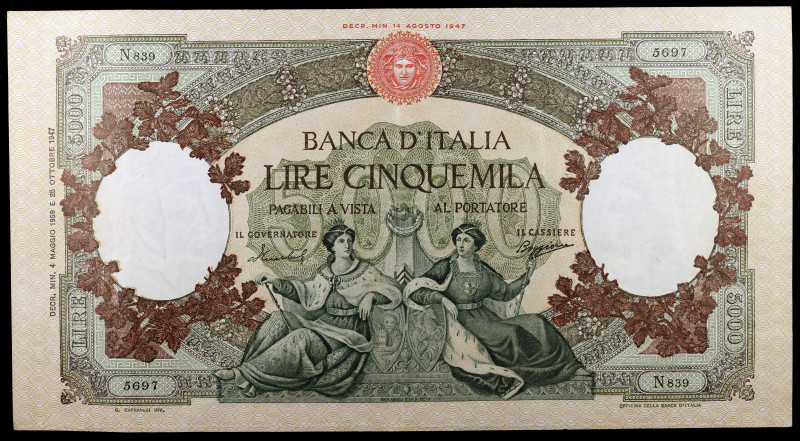 Italia. 1947-1963. Banco de Italia. 5000 liras. (Pick 85c). Firmas de Menichella...
