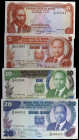 Kenia. 1978 a 1982. Banco Central. 5 (dos), 10 y 20 chelines. 4 billetes. S/C-.