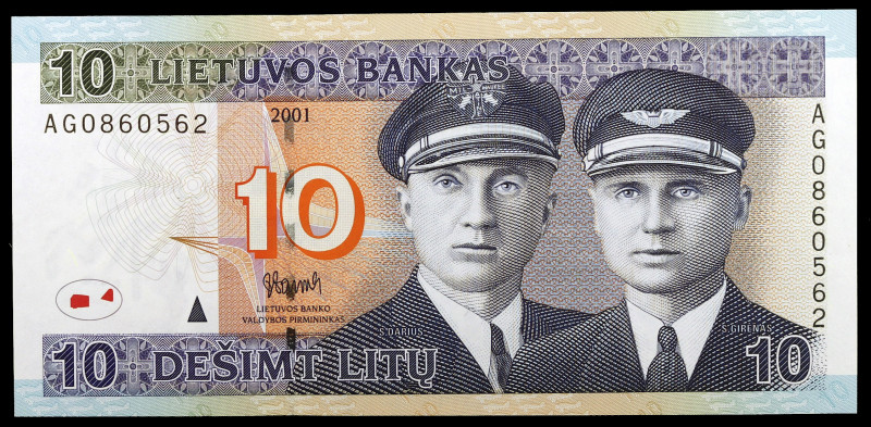 Lituania. 2001. Banco de Lituania. 10 litu. (Pick 65). Steponas Darius y Stasys ...