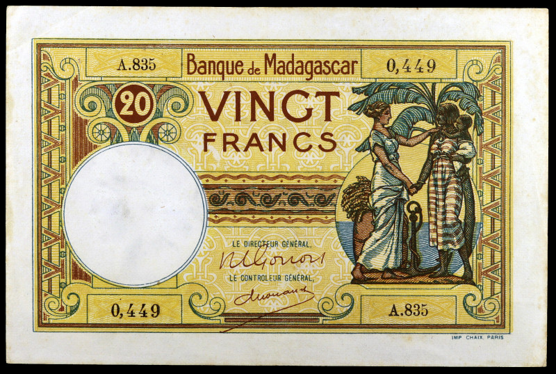 Madagascar. s/d (ca. 1937-1947). Banco de Madagascar. 20 francos. (Pick 37). MBC...