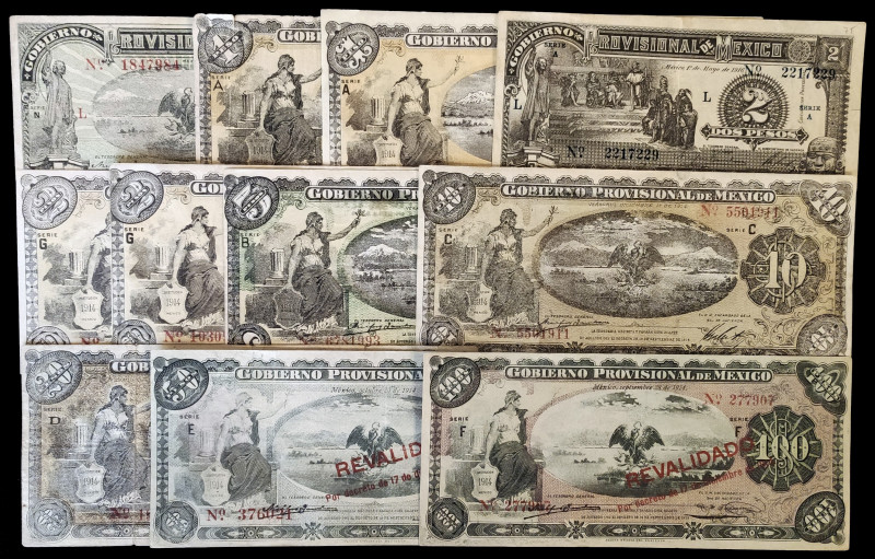 México. Gobierno Provisional. Lote de 11 billetes de distintos valores y fechas....