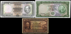 Mozambique. 1943, 1958 y 1961. Banco Nacional Ultramarino. 10, 50 y 100 escudos. 3 billetes. BC/EBC+.