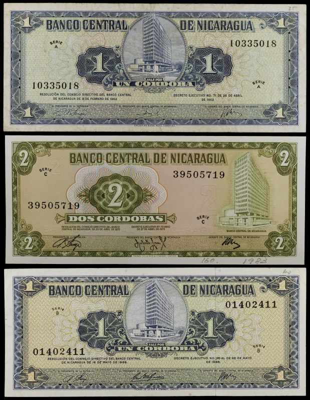 Nicaragua. D1962, D1968 y D1972. Banco Central. 1 (dos) y 2 córdobas. (Pick 107,...