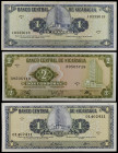Nicaragua. D1962, D1968 y D1972. Banco Central. 1 (dos) y 2 córdobas. (Pick 107, 115 y 121). 3 billetes. EBC-/S/C-.