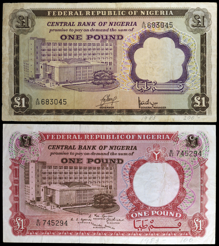 Nigeria. s/d (1967) y s/d (1968). Banco Central. 1 libra. (Pick 8 y 12a). 2 bill...