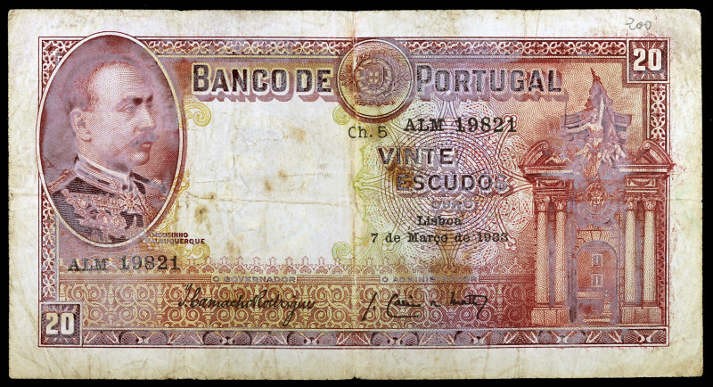 Portugal. 1933. Banco de Portugal. 20 escudos. (Pick 143). 7 de marzo, M. d'Albu...