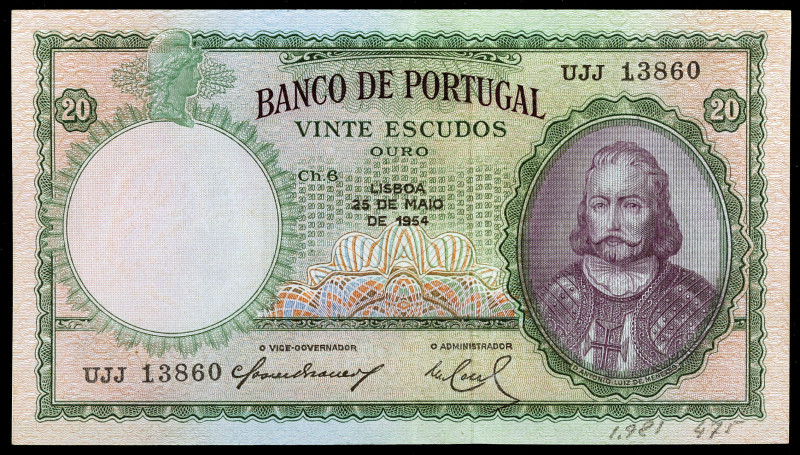 Portugal. 1954. Banco de Portugal. 20 escudos. (Pick 153a). 25 de mayo, Antonio ...