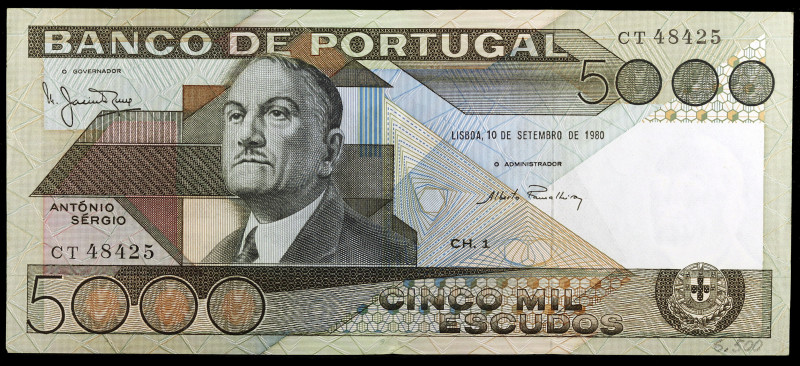 Portugal. 1980. Banco de Portugal. 5000 escudos. (Pick 182a). 10 de septiembre, ...