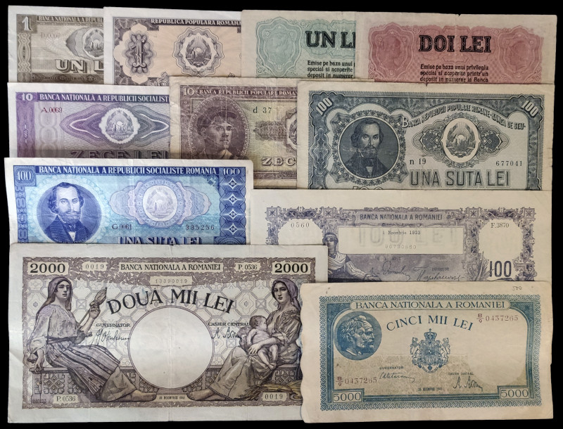 Rumanía. Lote de 11 billetes de diversos valores, fechas y entidades bancarias. ...