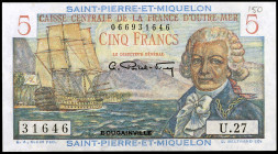 Saint Pierre y Miquelon. s/d (1950-1960). Fondo Central de Ultramar. 5 francos. (Pick 22). Bougainville. EBC+.