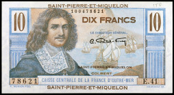 Saint Pierre y Miquelon. s/d (1950-1960). Fondo Central de Ultramar. 10 francos. (Pick 23). Colbert. Escaso así. EBC+.
