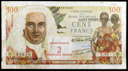 Saint Pierre y Miquelon. s/d (1963). Fondo Central de Ultramar. 2 nuevos francos sobre 100 francos. (Pick 32). MBC-.