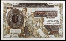 Serbia. 1941. Banco Nacional. 1000 dinara sobre 500 dinara. (Pick 24). Dobleces. Escaso. MBC+.