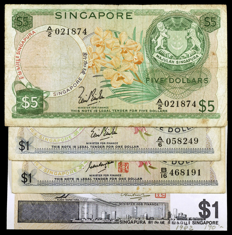 Singapur. 1 dólar. Lote de 4 billetes distintos. BC+/EBC+.